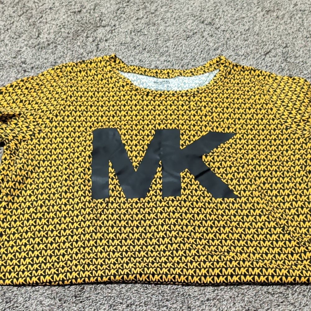 Michael Kors Black and Yellow MK Patterned Top